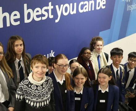 Pupils from local High Schools with  Clare Lombardelli